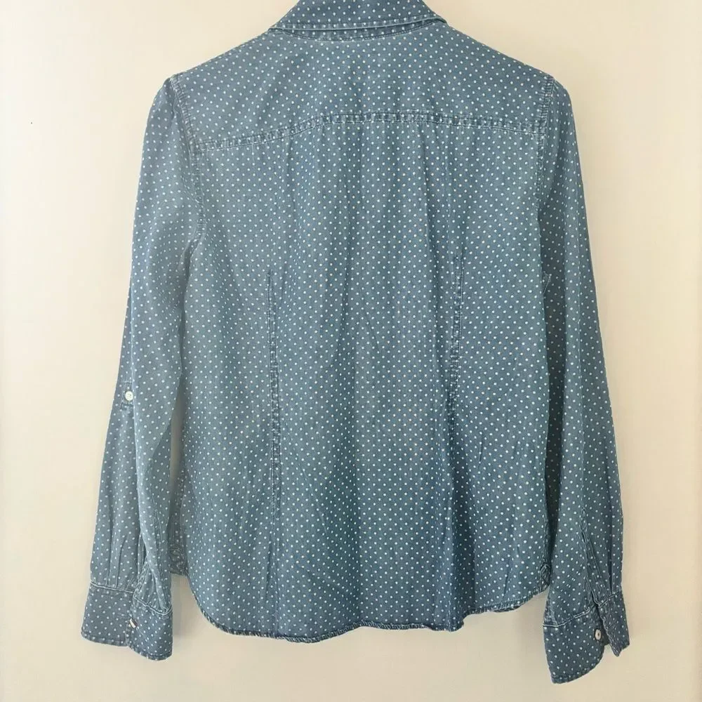 Talbots Polka Dot Chambray Button-Down Shirt – 100% Cotton Size 10